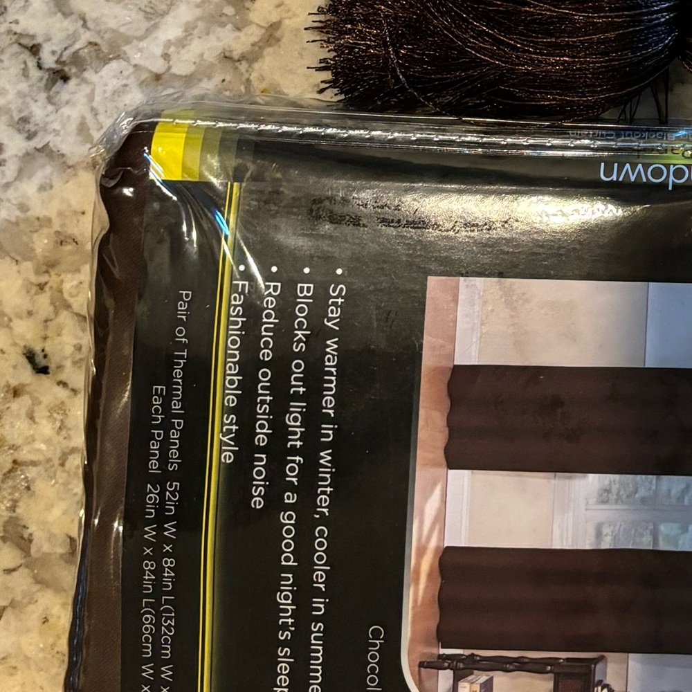 New- 4 Sundown energy efficient brown blackout panels with fringe ties.